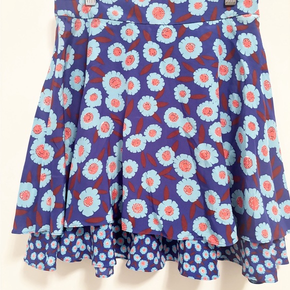Kate Spade Blue Floral Tangier Layered Silk Flowy
Back Zip Mini Skirt-Small - Picture 4 of 9